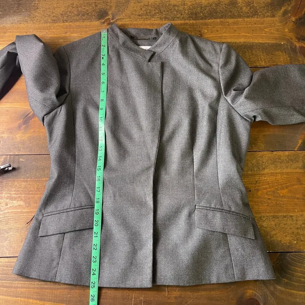 CALVIN KLEIN Gray Single Breasted Black Belt Blazer Jacket Career Women's 14